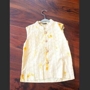 Pastel Yellow Print Nehru Jacket Boys Size 6-7 Desi